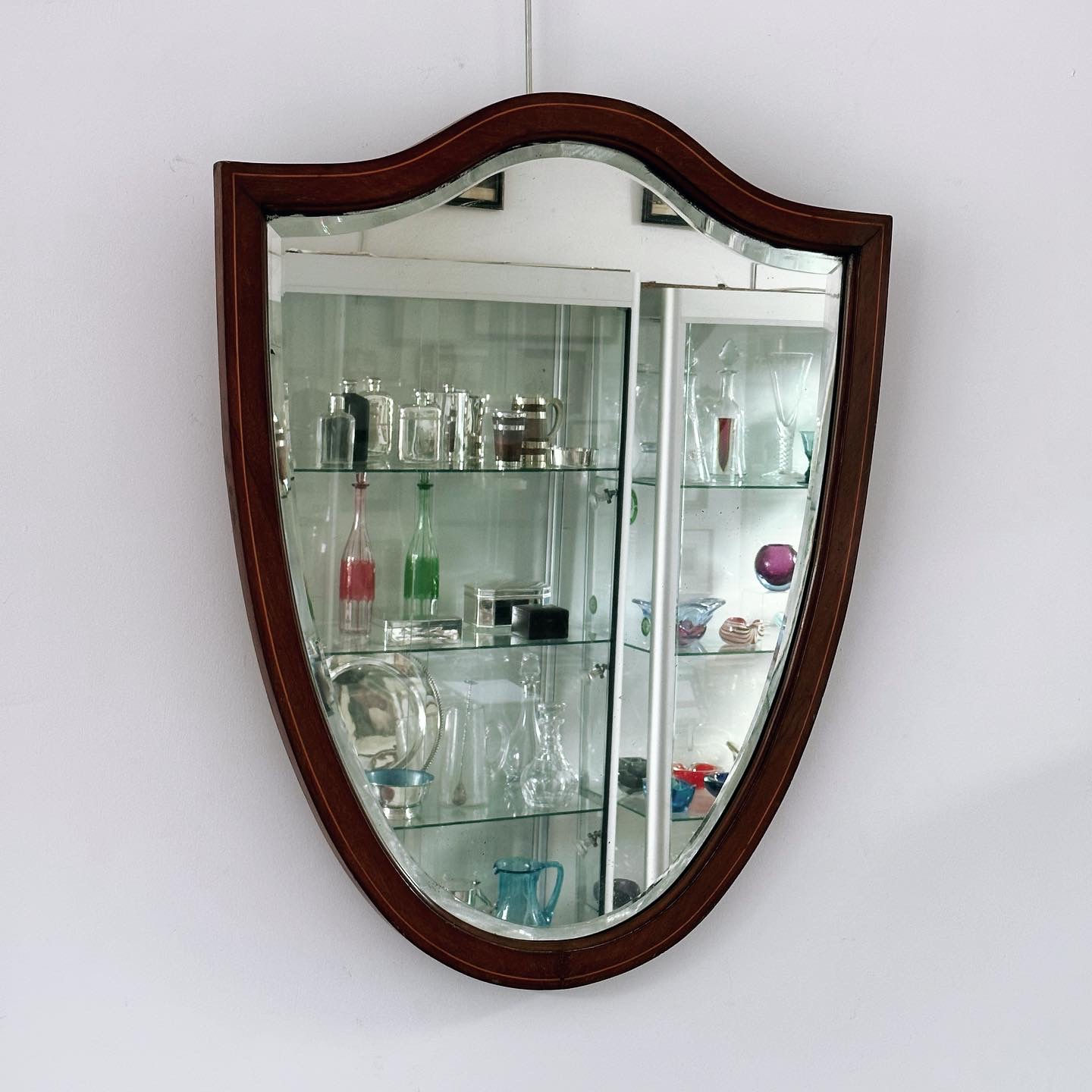 A Mahogany Shield Mirror with Boxwood Stringing, c.1900