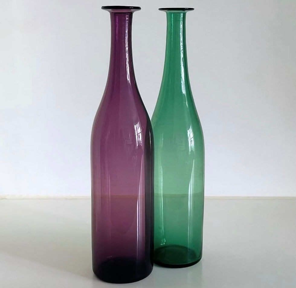 Thumbnail: A Pair of Amethyst and Green Glass Carafes, c.1850