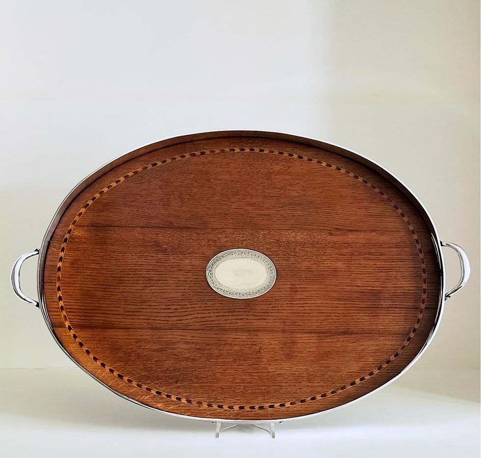 Thumbnail: A Victorian Oval Silver Plated and Oak Gallery Tray, c.1880