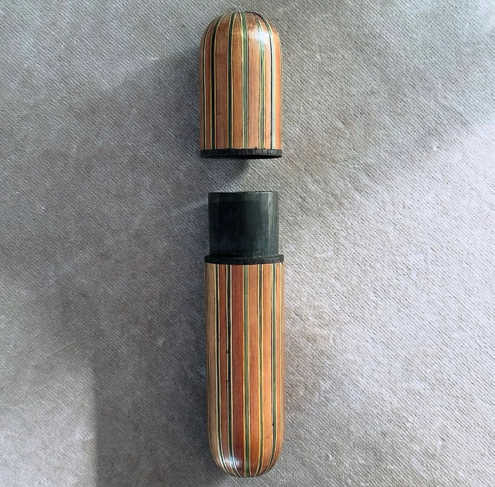 Thumbnail: A Napoleonic POW Striped Straw Work Spectacles Case, c.1815