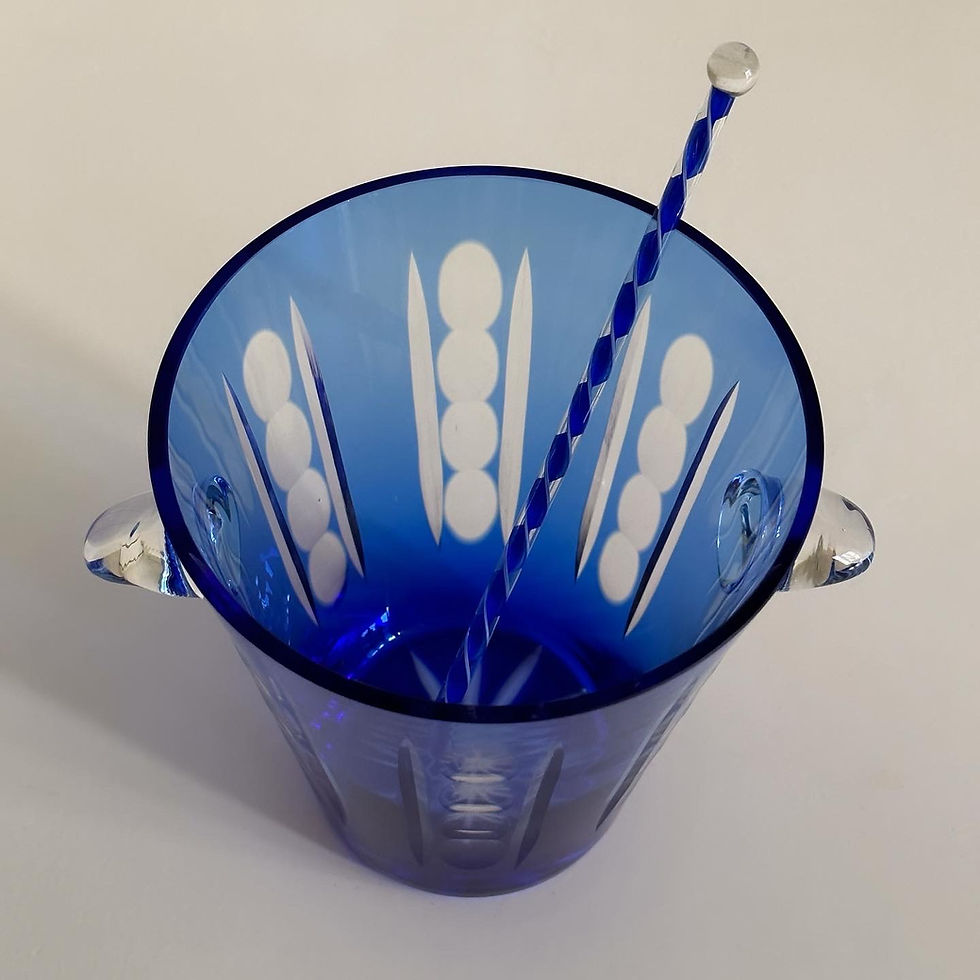 Thumbnail: A Deco Blue Glass Ice Bucket and Stirrer, c.1930