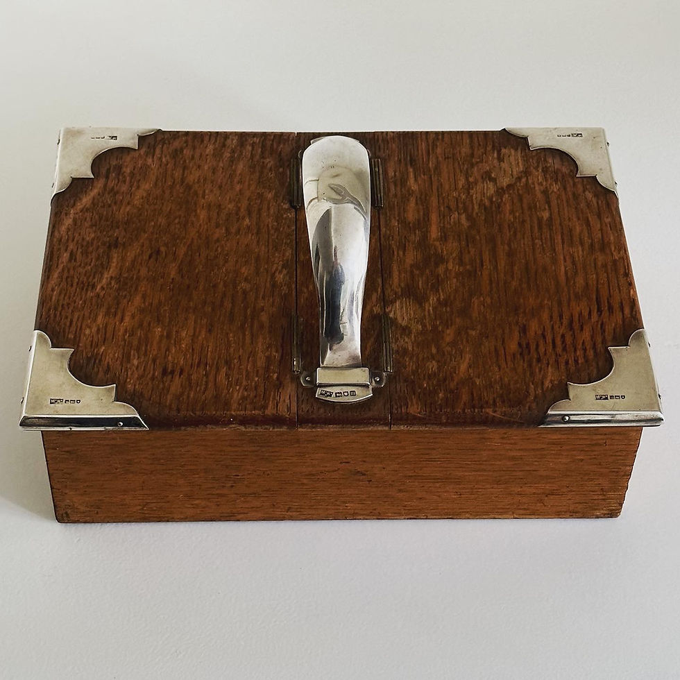 Thumbnail: An Edwardian Oak & Silver Mounted Cigar Box by Mappin & Webb, London, c.1907