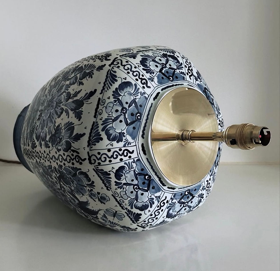 Thumbnail: A Large Hexagonal Shaped Blue and White Delft Vase Lamp, c.1930