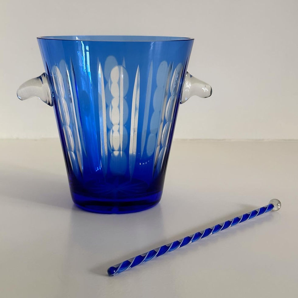 Thumbnail: A Deco Blue Glass Ice Bucket and Stirrer, c.1930