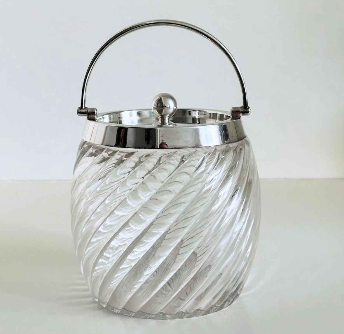 A Glass and Silver Plated Biscuit Barrel by John Grinsell & Sons, c.1910