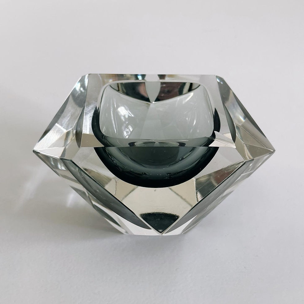 Thumbnail: A Murano Sommerso Faceted Clear and Grey Glass Bowl, c.1960