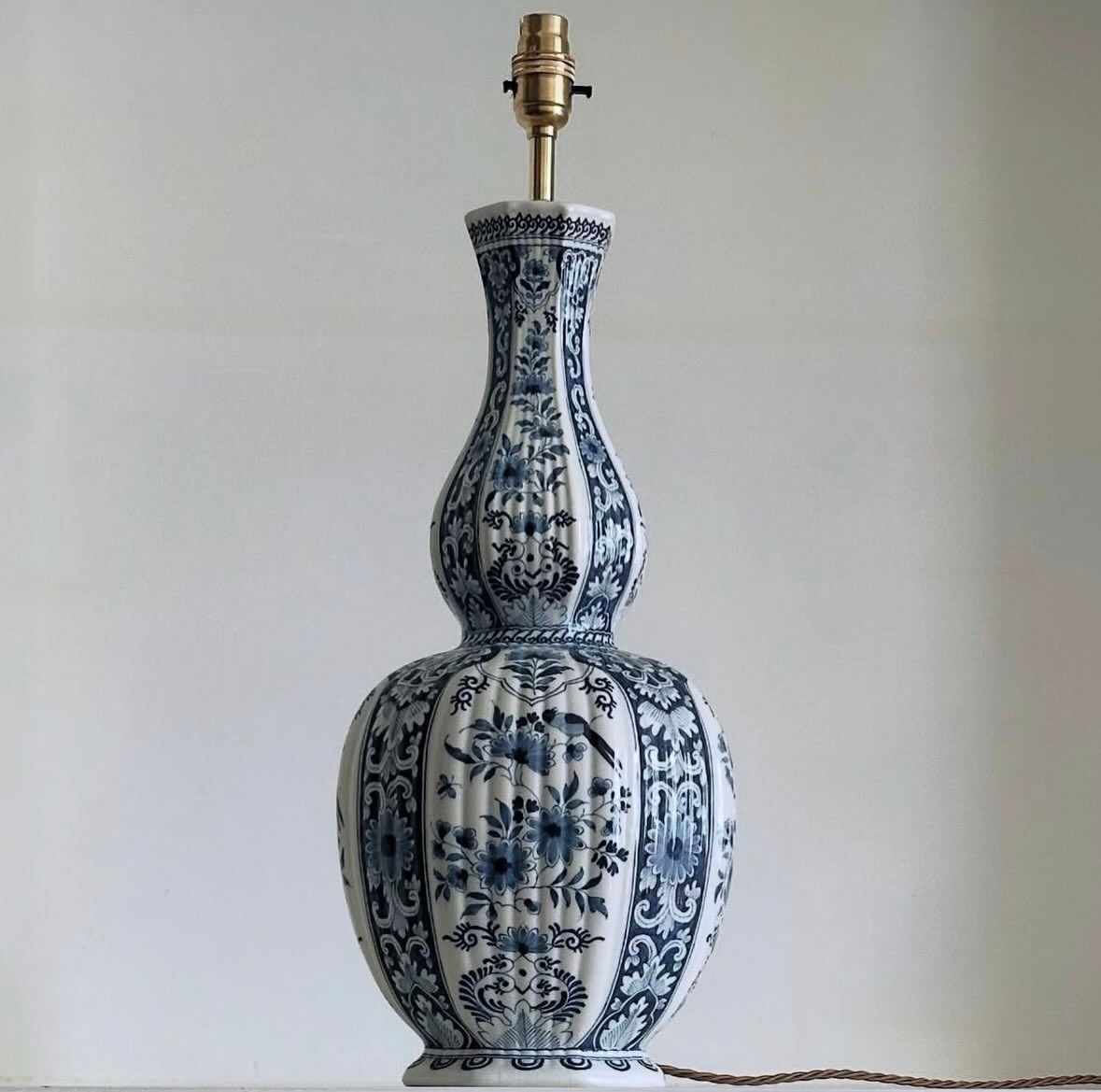 A Double Gourd Blue & White Delft Pottery Vase Lamp, c.1890
