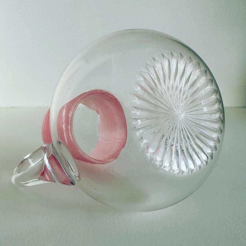 Thumbnail: A Small Clear and Pink Reeded Glass Jug