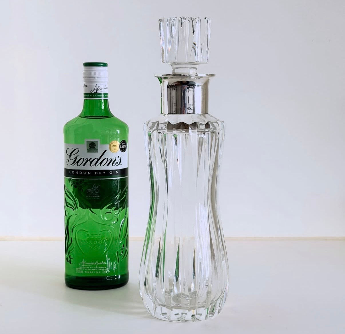 A Tall Sterling Silver and Cut Glass Decanter, c.1950