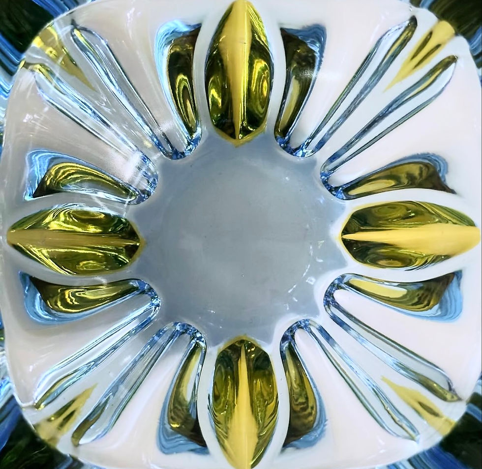 Thumbnail: A Pale Blue, Clear and Yellow Art Glass Bowl, c.1960