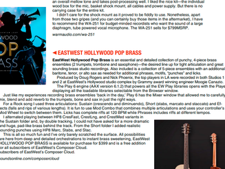 "This is so much fun" - Music Connection reviews EastWest Hollywood Pop Brass