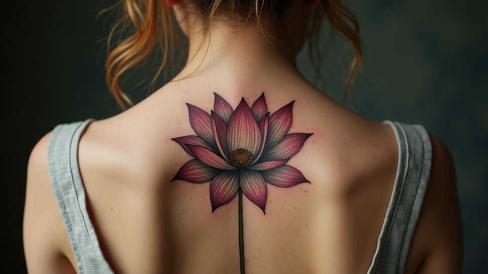 Close-up view of a lotus flower tattoo on skin