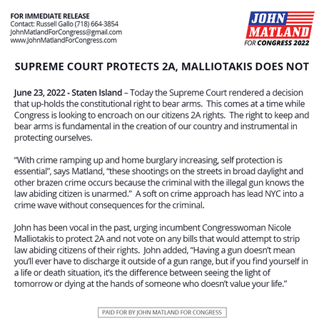 John Matland on 2A | Press Release | June 23rd