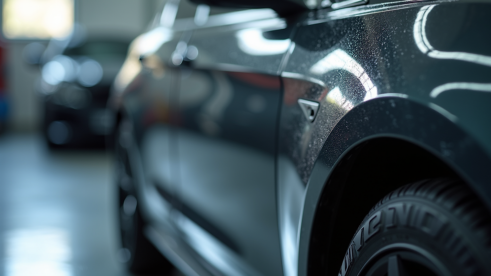 Close-up view of a car's surface after ceramic coating application