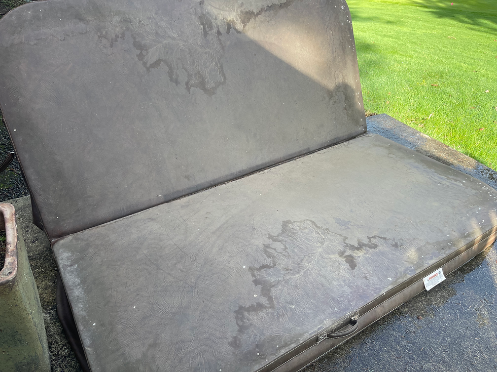 Old foam hot tub cover with multiple failure points