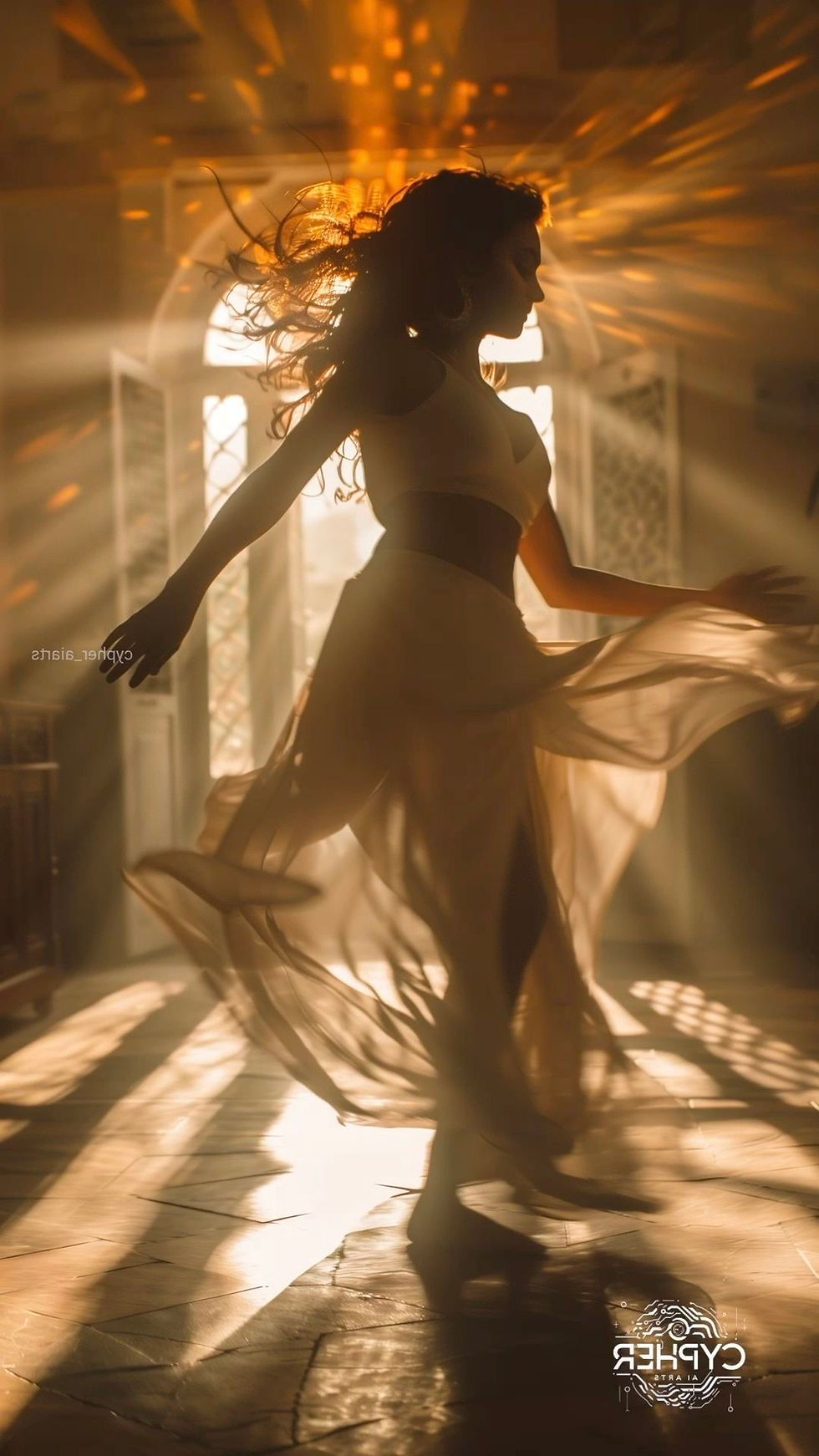 woman dancing in sunlit room