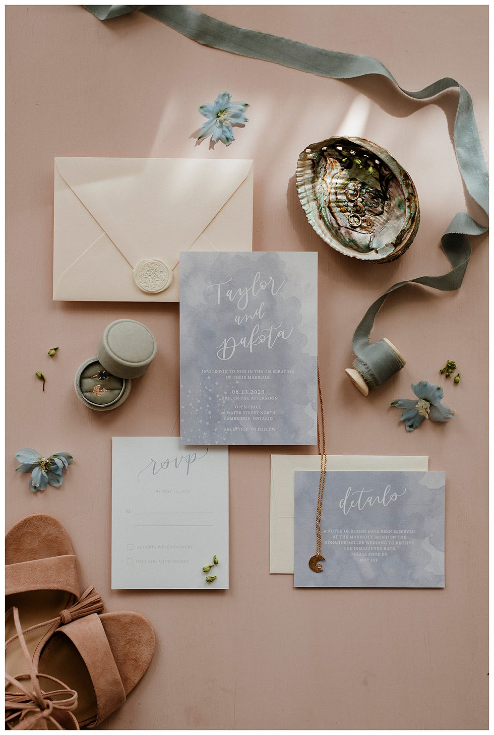 pastel blue wedding invitation
