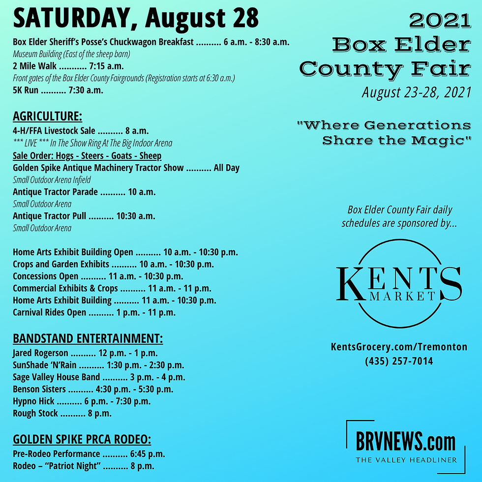 BOX ELDER COUNTY FAIR 2021 Schedule of Events