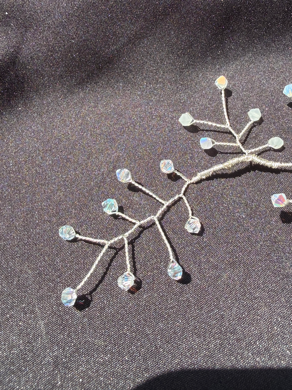 Handcrafted silver plated bridal hair vine with Preciosa crystals in a delicate branch design
