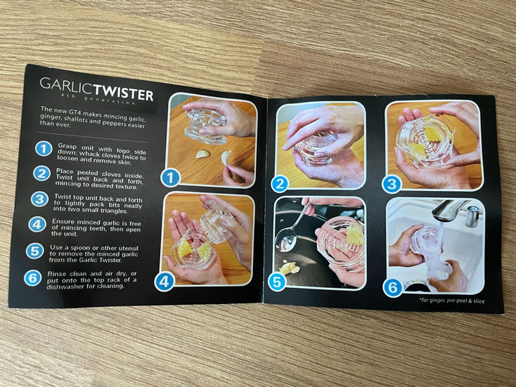 Instructions that come with the garlic twister