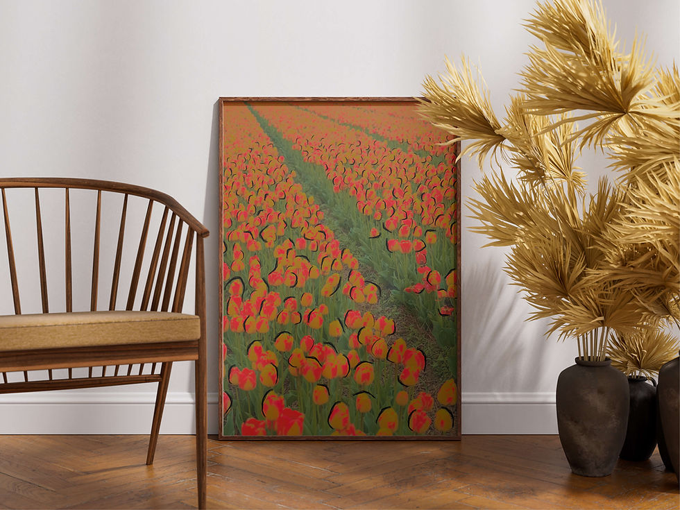 Printable poster of a tulip field with drawn lines