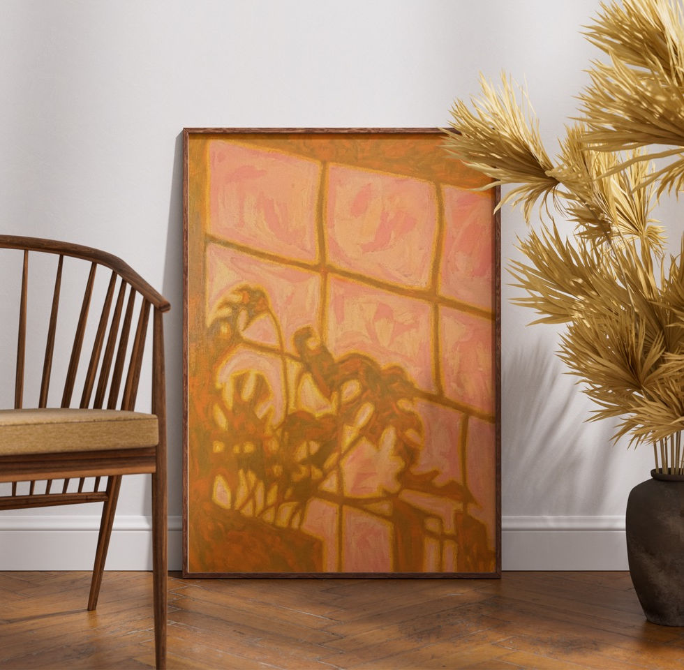 Printable poster of sunlight and shadows creating random shapes on the floor.