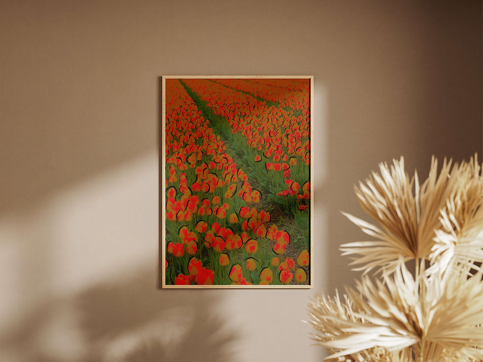 Printable poster of a tulip field with drawn lines