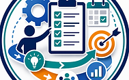 Abstract geometric icon representing project management essentials, with project milestones, workflow paths, accountability checkpoints, stakeholder alignment, and execution indicators in Talent Authority brand colors.