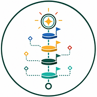 Abstract geometric icon representing employee development and talent growth, with a rising development pathway, progress milestones, and future-ready talent indicators in Talent Authority brand colors.