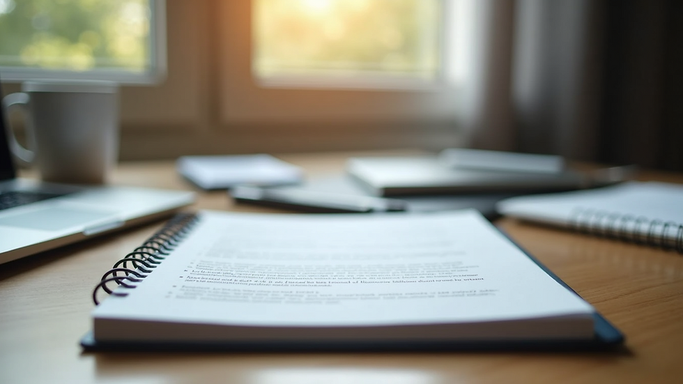 Close-up view of a leadership development workbook and notes on a desk