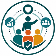 Abstract geometric icon representing employee engagement and retention, with connected team elements, workplace commitment indicators, and leadership influence symbols in Talent Authority brand colors.