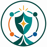 Abstract geometric icon representing courageous leadership, trust, and values-based culture, with connected shapes, a central values symbol, and leadership elements in Talent Authority brand colors.