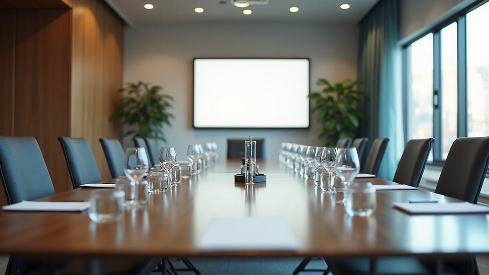 Eye-level view of a modern conference room set up for a leadership workshop