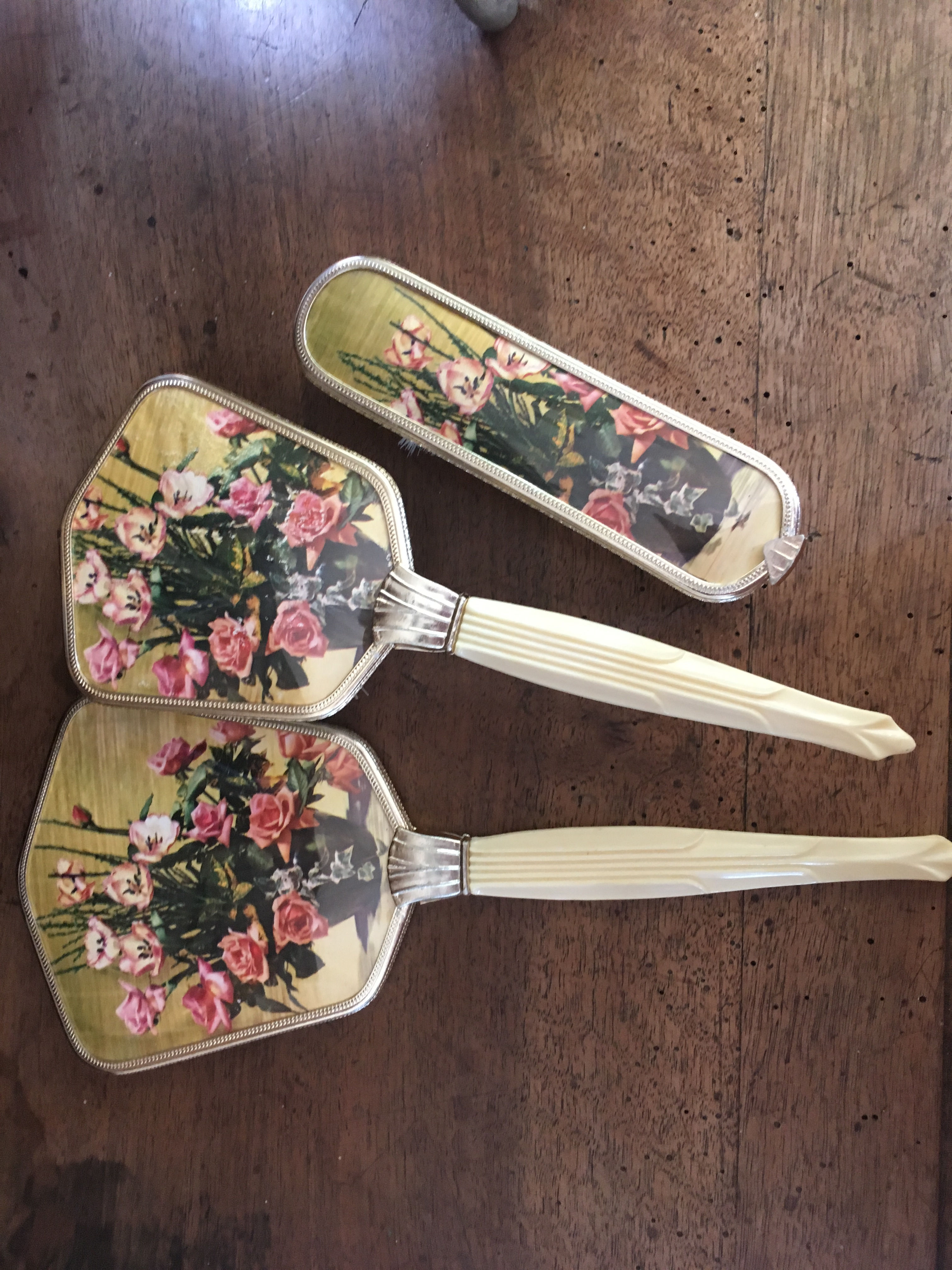 Ensemble vintage miroir et brosses