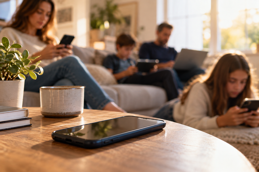 family members on their phone