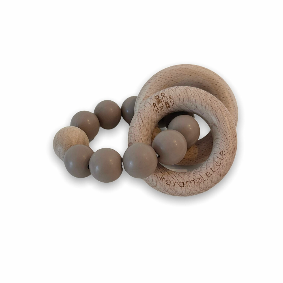 Miniature : Hochet de dentition en silicone et bois