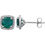 Thumbnail: Sterling Silver Lab-Grown Emerald and Diamond Halo Stud Earrings