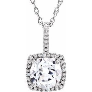 Sterling Silver Lab-Grown White Sapphire and Diamond Halo Pendant