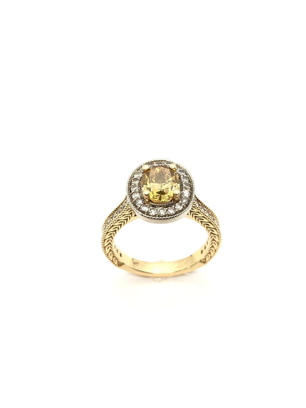 Thumbnail: Oval Champagne Diamond Halo Pave Ring