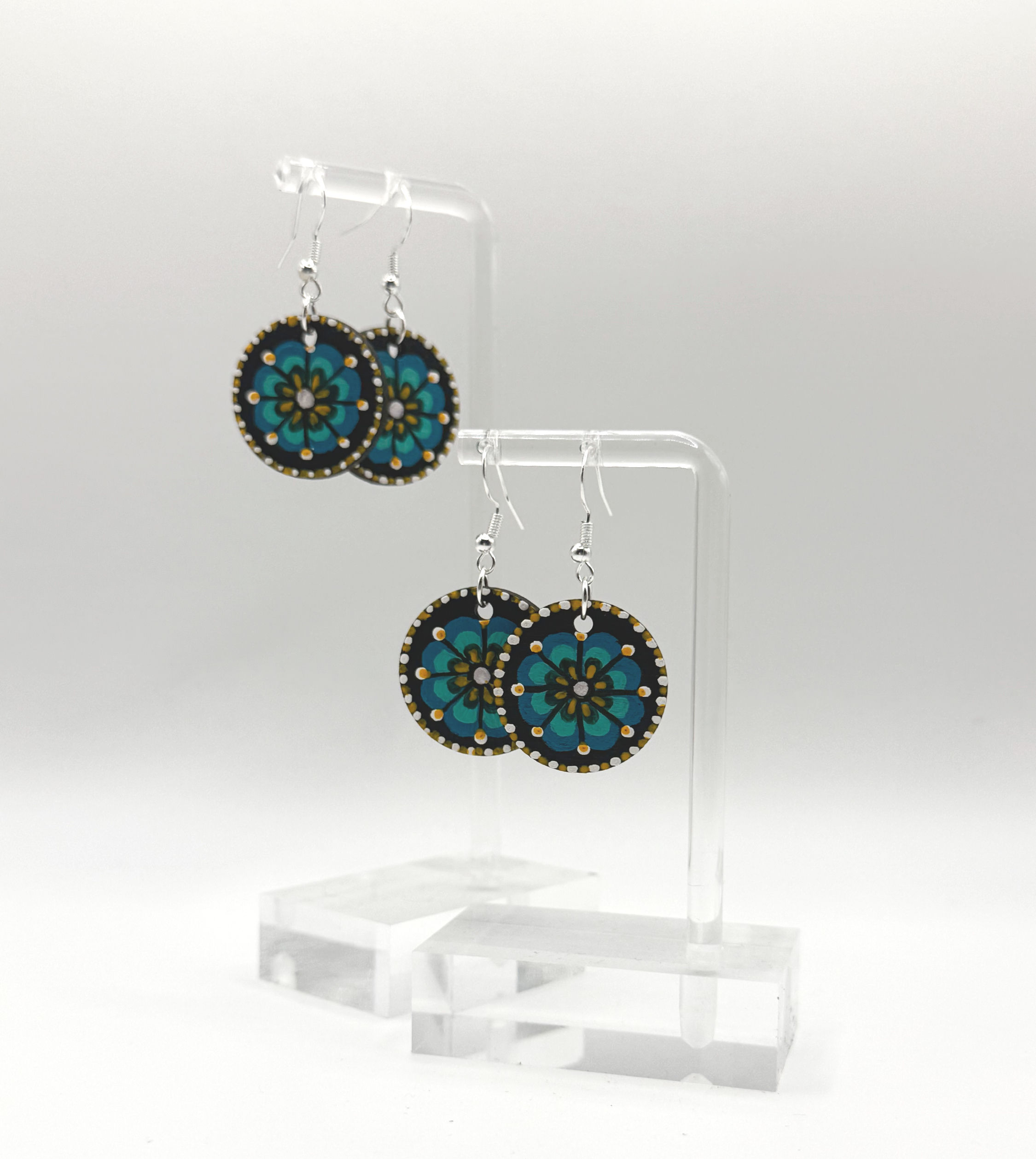 Blue Flowers on Black (Round)