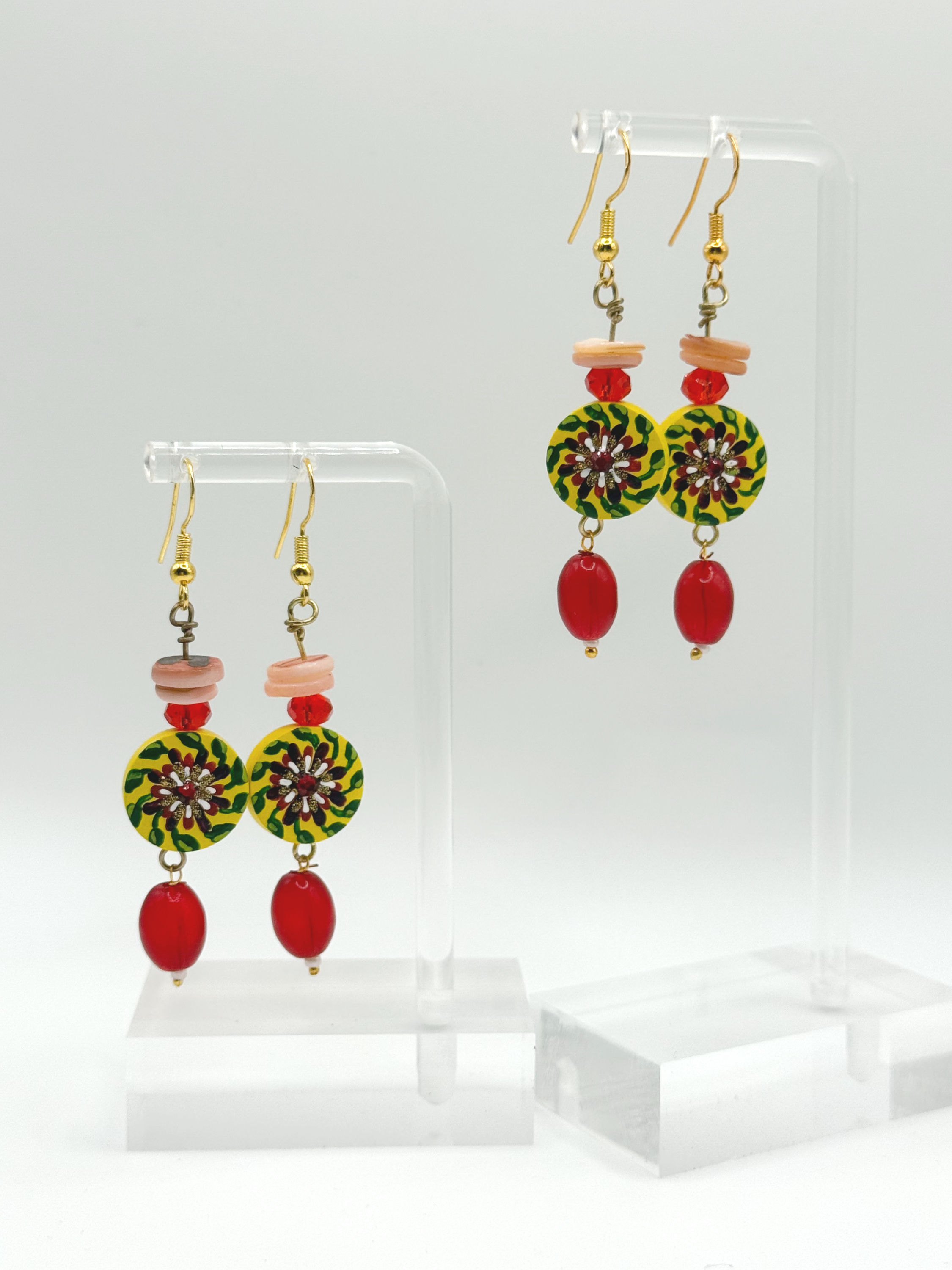 Yellow Glass Beads Dangle Earrings