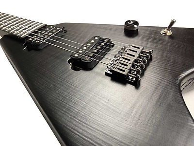 Raato Custom Guitars Shou Sugi Ban Figured Maple Top, Emperor V, Baritone Flying V