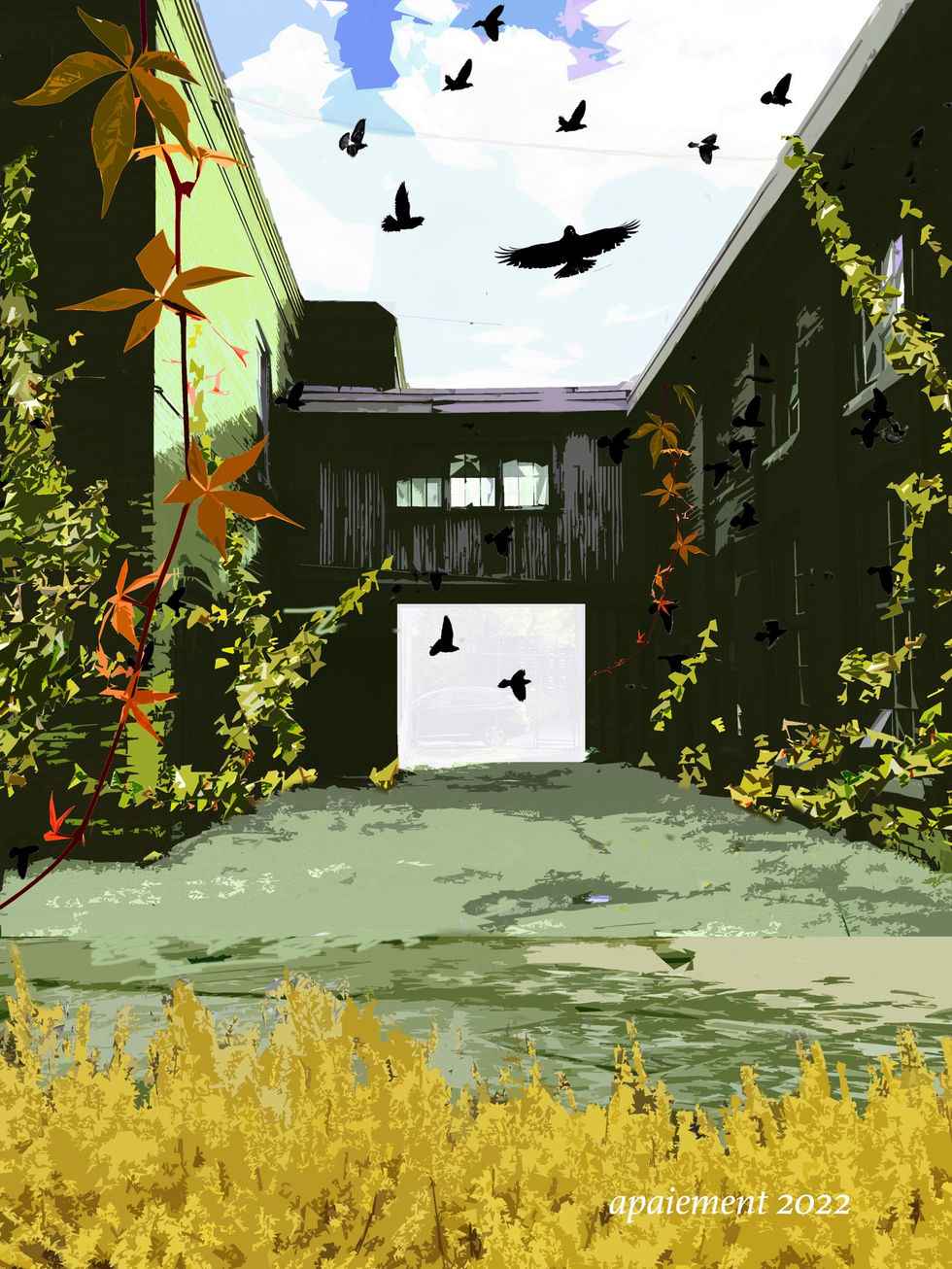 Rewilding illustration of the Cotton Factory, Hamilton ON