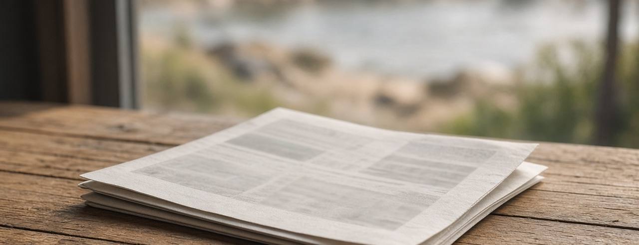 A newspaper on a table in afternoon light