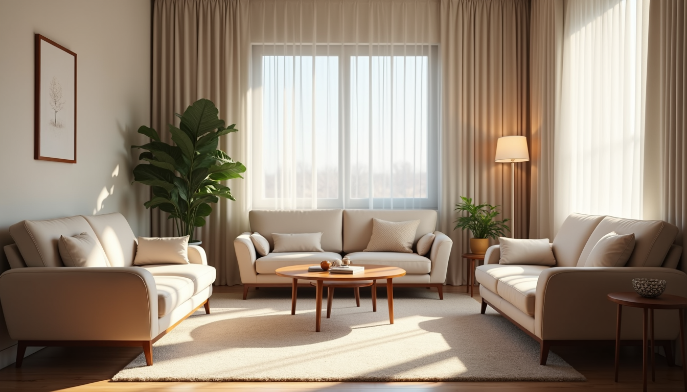 Eye-level view of a calm therapy room with comfortable seating