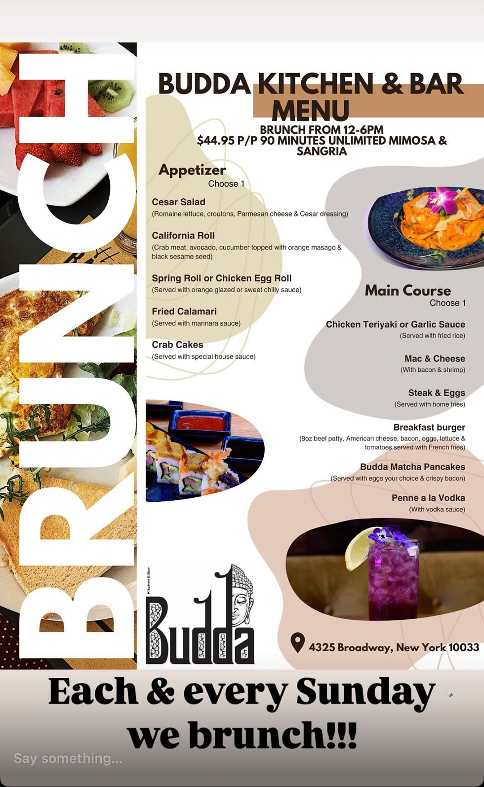 Join us for sunday Brunch every Sunday $44.99