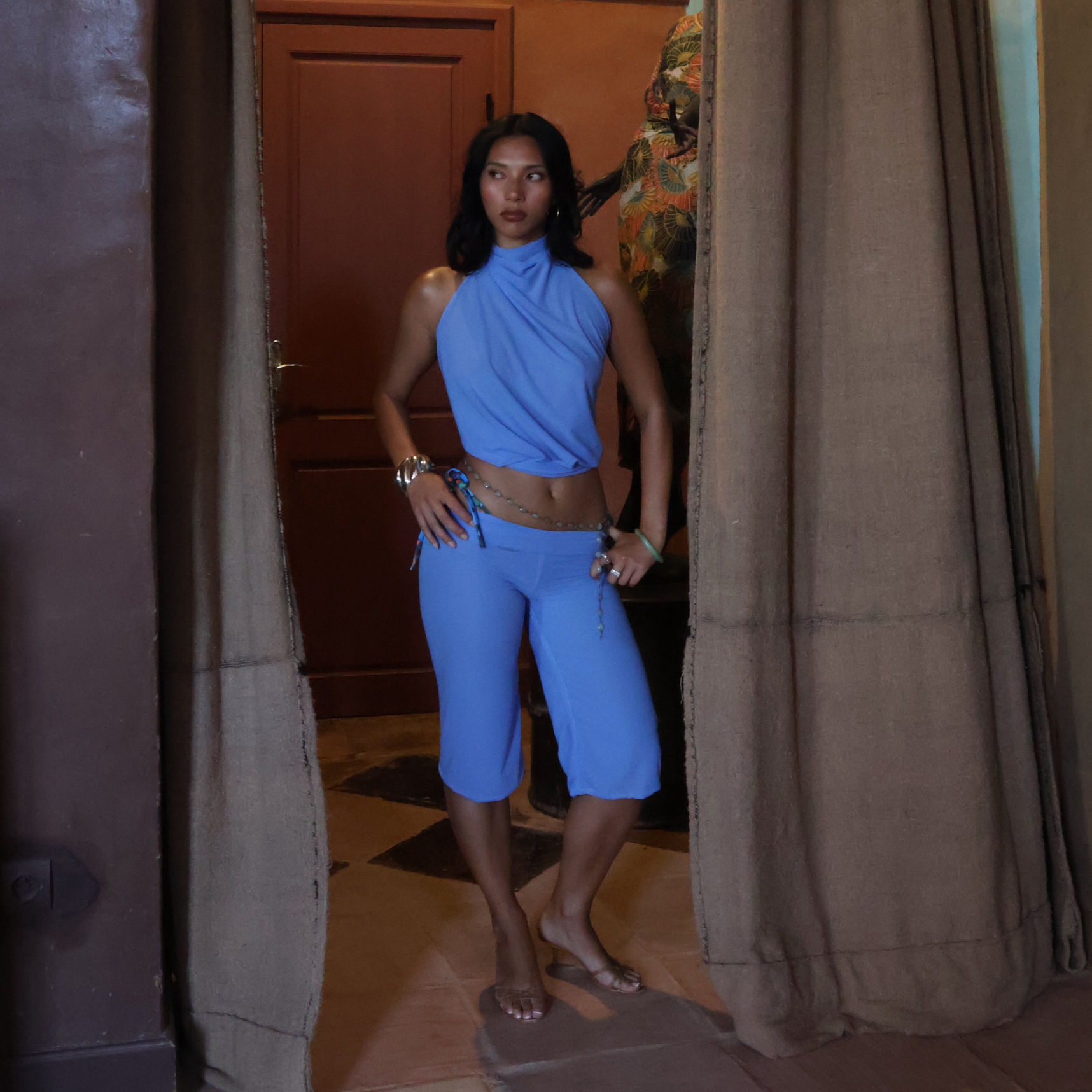Chiffon Riva Capri Trousers - Sky Blue