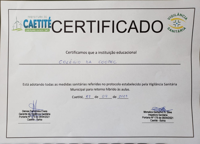 Certificado da Vigilância Sanitária.