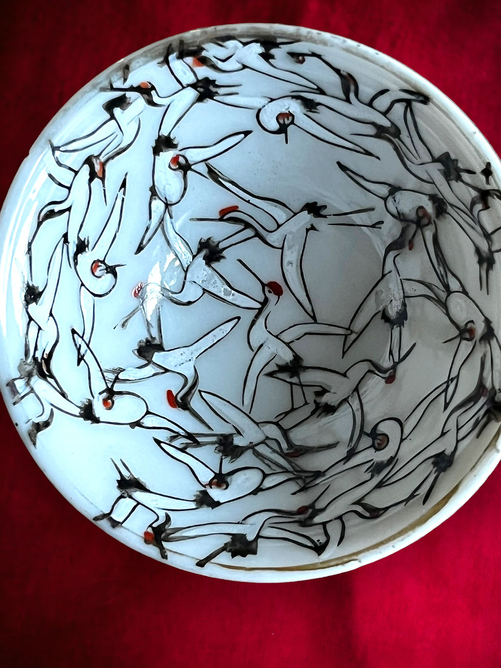 Miniaturebillede: Lille porcelæns soyaskål med traner