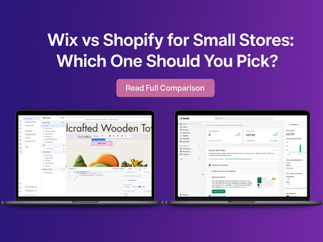 Wix vs Shopify comparison for small online stores - laptop screens showing both platforms